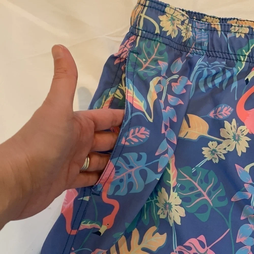 maamgic Men's Floral Tropical Flamingo Preppy Resort Swim Trunks XXL EUC